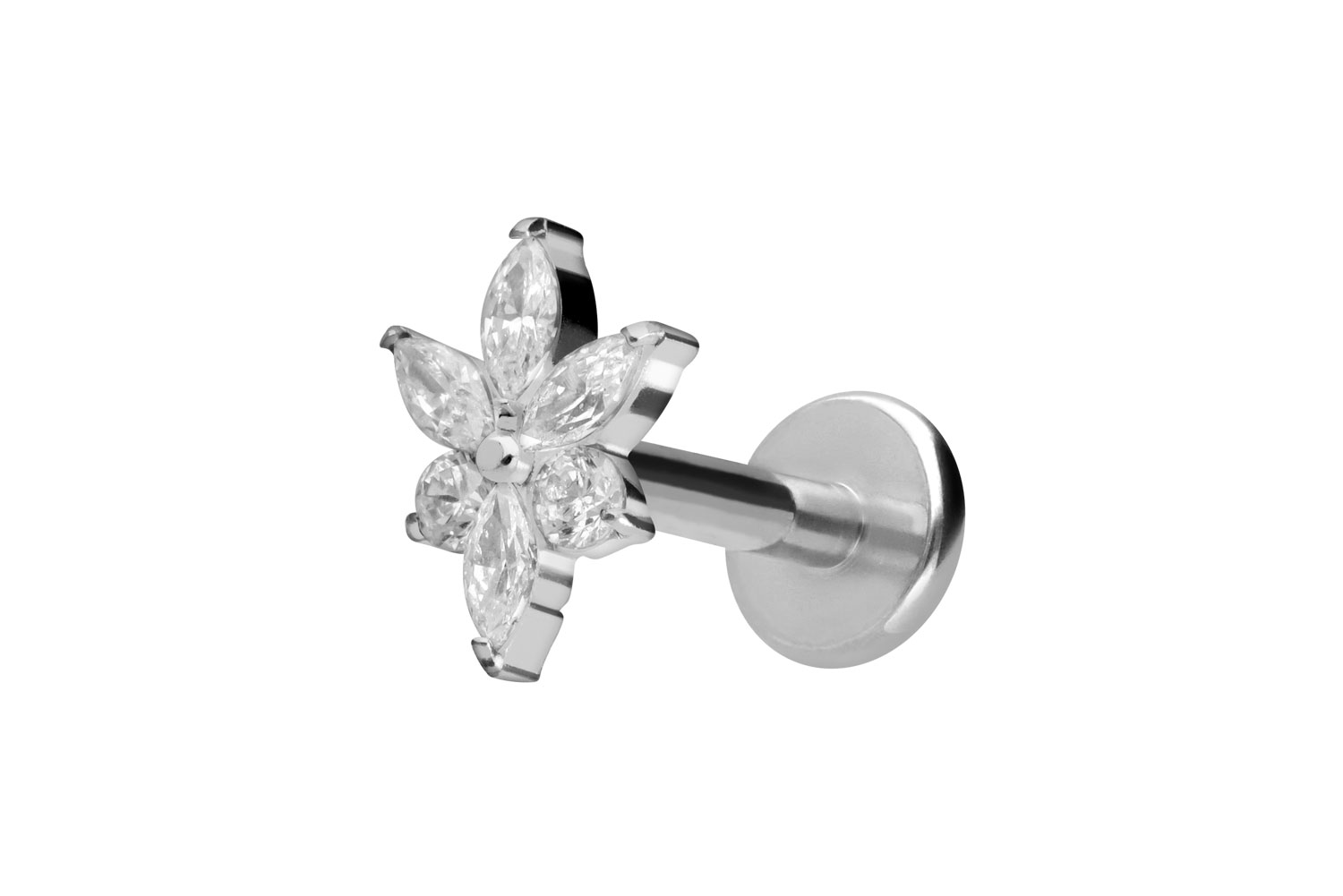 Titan Labret Piercing mit Innengewinde KRISTALLBLUME